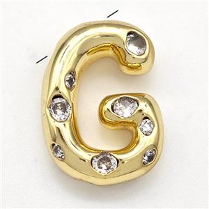 Copper Letter-G Pendant Micro Pave Zirconia Gold Plated, approx 14-20mm