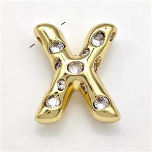 Copper Letter-X Pendant Micro Pave Zirconia Gold Plated, approx 14-20mm