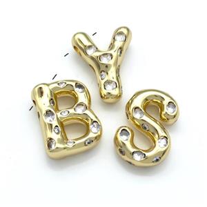 Copper Letter Pendant Micro Pave Zirconia Mixed Alphabet Gold Plated, approx 14-20mm
