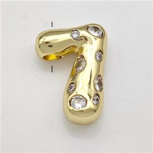 Copper Number-7 Pendant Micro Pave Zirconia Gold Plated, approx 10-20mm