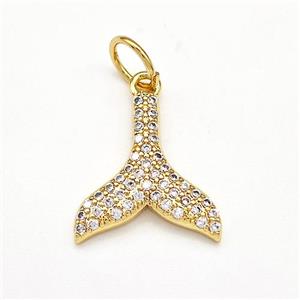 Copper Shark-tail Pendant Pave Zirconia Gold Plated, approx 15-16mm