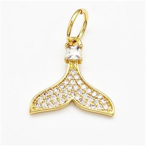 Copper Shark-tail Pendant Pave Zirconia Gold Plated, approx 15mm