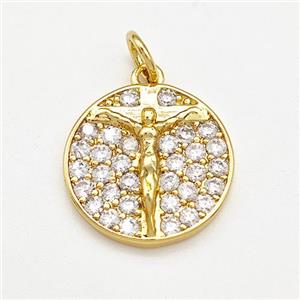 Jesus Charms Copper Circle Pendant Micro Pave Zirconia Gold Plated, approx 15mm