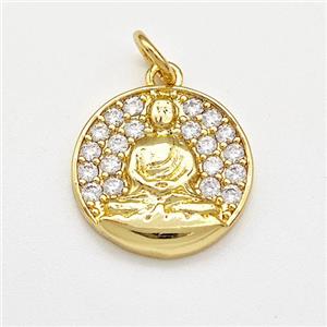 Buddha Charms Copper Circle Pendant Micro Pave Zirconia Gold Plated, approx 15mm