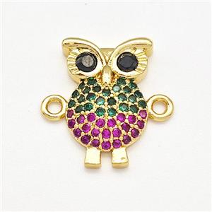 Owl Charms Copper Connector Micro Pave Zirconia Gold Plated, approx 10-15mm