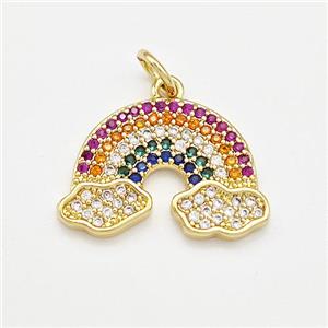 Rainbow Charms Copper Pendant Micro Pave Zirconia Gold Plated, approx 14-18mm