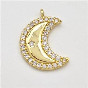 Copper Moon Charms Pendant Pave Zirconia Gold Plated, approx 14-17mm