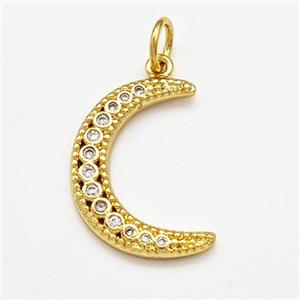 Copper Moon Charms Pendant Pave Zirconia Gold Plated, approx 15-20mm