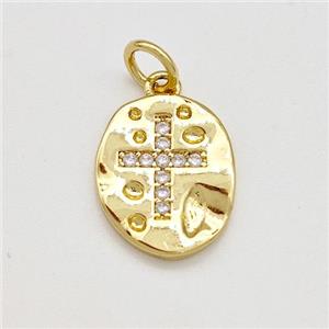 Copper Slice Pendant Pave Zircon Cross Gold Plated, approx 11-13mm
