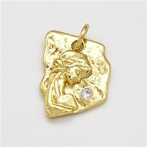 Kids Girls Charms Copper Slice Pendant Pave Zircon Gold Plated, approx 12-16mm