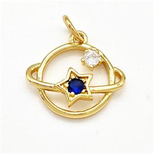 Copper Planet Pendant Pave Zircon Star Gold Plated, approx 12mm