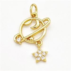 Copper Planet Pendant Pave Zircon Star Gold Plated, approx 6mm, 10mm