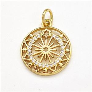 Copper Sun Pendant Pave Zircon Gold Plated, approx 15mm
