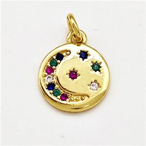 Copper Moon Pendant Micro Zirconia Star Gold Plated, approx 12mm