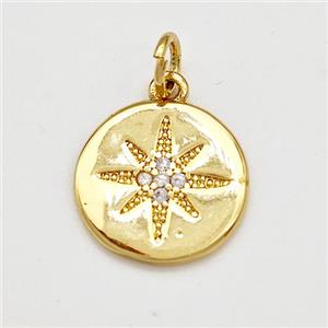 Copper Northstar Pendant Pave Zirconia Gold Plated, approx 13mm