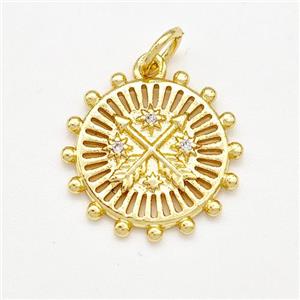 Arrow Charms Copper Coin Pendant Pave Zircon Gold Plated, approx 15mm