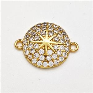 Copper Star Connector Pave Zircon Coin Gold Plated, approx 14mm