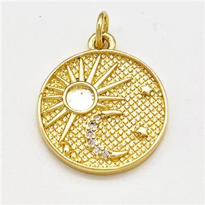 Copper Sun Moon Pendant Pave Zircon Gold Plated, approx 17mm