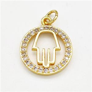 Hamsahand Charms Copper Pendant Pave Zircon Gold Plated, approx 15mm