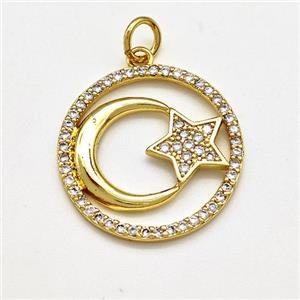 Copper Moon Star Pendant Micro Pave Zirconia Gold Plated, approx 20mm