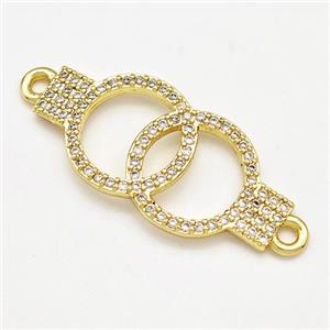 Double Circles Copper Connector Pave Zircon Gold Plated, approx 12.5-26mm