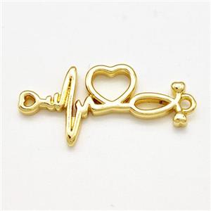 Copper Heartbeat Charms Connector 2loops Gold Plated, approx 12-26mm