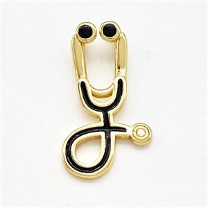 Medical Charms Copper Stethoscope Pendant Black Painted Gold Plated, approx 12-20mm