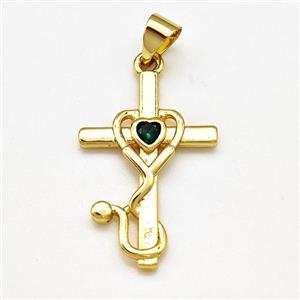 Copper Cross Pendant Pave Zircon Gold Plated, approx 16-24mm