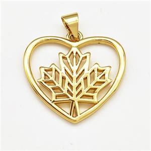 Copper Heart Pendant Maple Leaf Gold Plated, approx 22mm