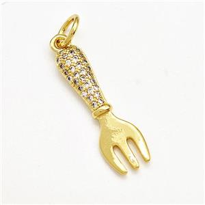 Fork Charms Copper Pendant Pave Zircon Gold Plated, approx 7-23mm