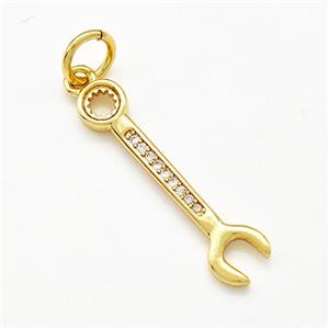 Spanner Charms Copper Pendant Pave Zircon Gold Plated, approx 6-24mm