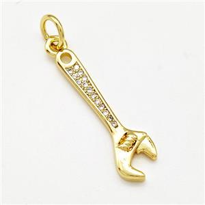 Spanner Charms Copper Pendant Pave Zircon Gold Plated, approx 7-25mm