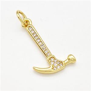 Hammer Charms Copper Pendant Pave Zircon Gold Plated, approx 14-20mm