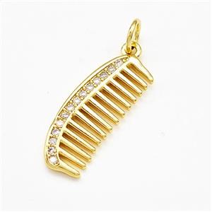 Comb Charms Copper Pendant Pave Zircon Gold Plated, approx 10-24mm