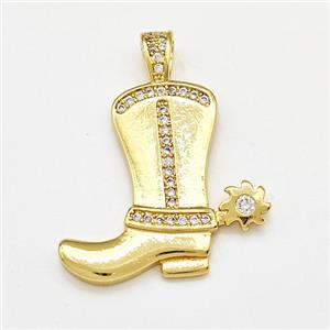Cowboy Boots Charms Copper Pendant Pave Zircon Gold Plated, approx 21-38mm