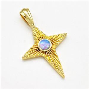 Northstar Charms Copper Pendant Pave Fire Opal Gold Plated, approx 20-30mm
