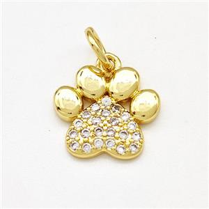 Paws Charms Copper Pendant Pave Zircon Gold Plated, approx 13mm