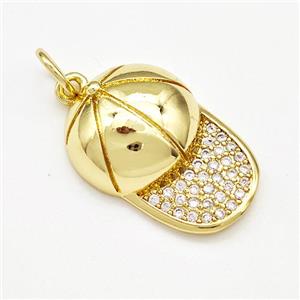 Baseball Cap Charms Copper Pendant Pave Zircon Gold Plated, approx 14-21mm