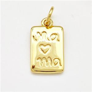 Copper Rectangle Pendant Mama Heart Gold Plated, approx 10-15mm