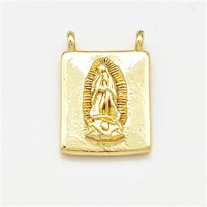 Virgin Mary Charms Copper Rectangle Pendant 2loops Gold Plated, approx 10-12mm