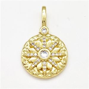 Copper Sun Pendant Micro Pave Zirconia Circle Gold Plated, approx 16mm