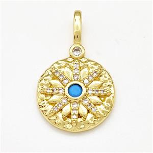 Copper Sun Pendant Micro Pave Zirconia Circle Gold Plated, approx 16mm