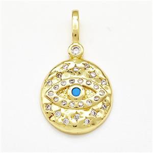 Copper Eveil Eye Pendant Micro Pave Zirconia Gold Plated, approx 15-16mm