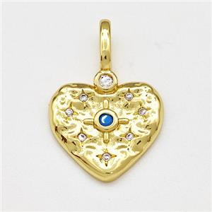 Copper Heart Pendant Micro Pave Zirconia Gold Plated, approx 16mm