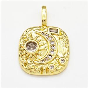 Copper Moon Sun Pendant Micro Pave Zirconia Gold Plated, approx 17mm