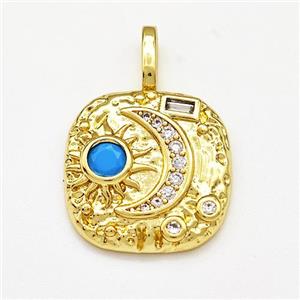 Copper Moon Sun Pendant Micro Pave Zirconia Gold Plated, approx 17mm