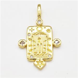 Copper Pendant Pave Zircon Rectangle Gold Plated, approx 19-21mm