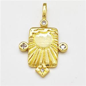Copper Sun Pendant Pave Zircon Rectangle Gold Plated, approx 19-21mm