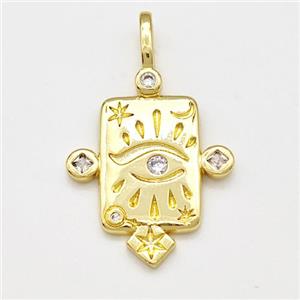 Copper Eye Pendant Pave Zircon Rectangle Gold Plated, approx 19-21mm