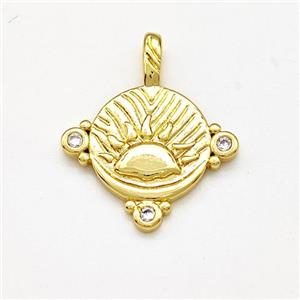 Copper Sun Pendant Pave Zircon Gold Plated, approx 14mm